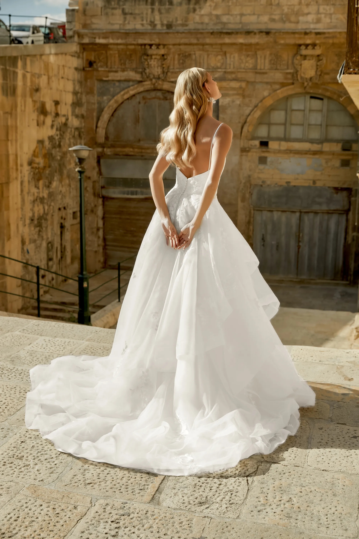 Ball Gown Plunge V-Neck Embroidery Lace Chapel Length Train Wedding Dress 44499
