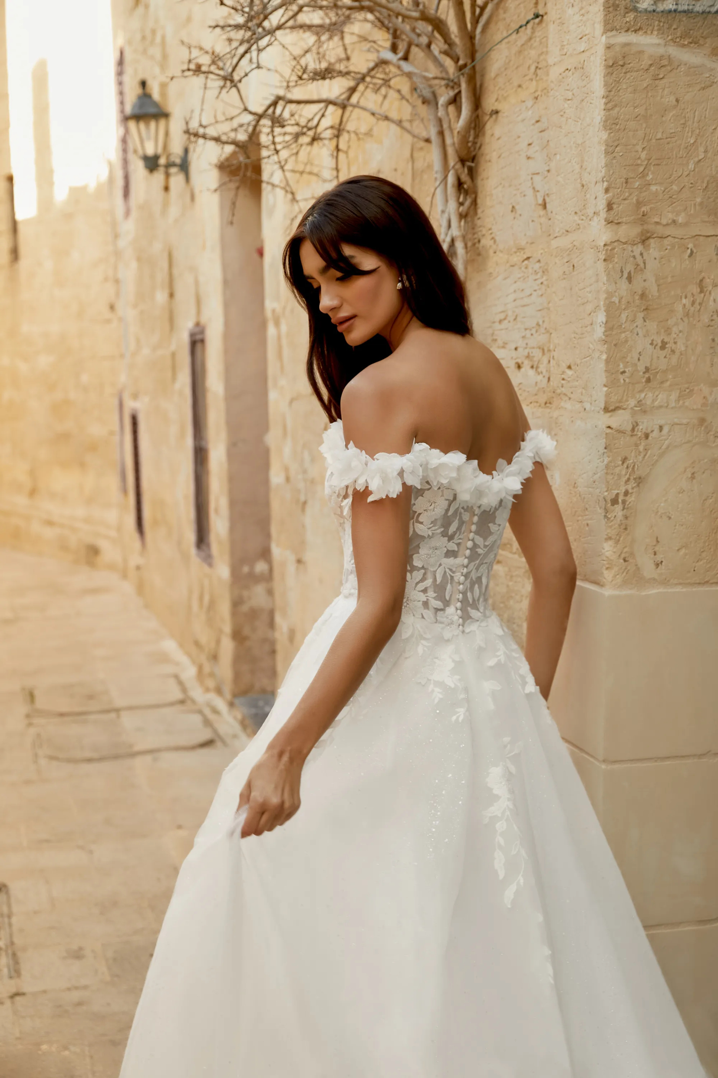 A-Line Off-the-Shoulder 3D PetalsTulle Chapel Length Train Wedding Dress 44500      
