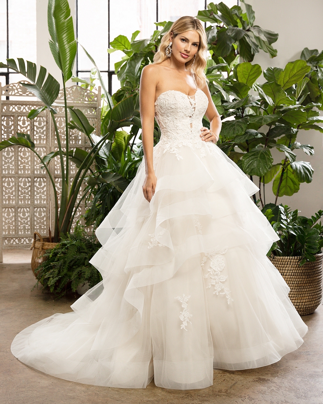Subtly Layers Upon Layers Strapless Sweetheart Floral Lace Wedding Dress #BL323