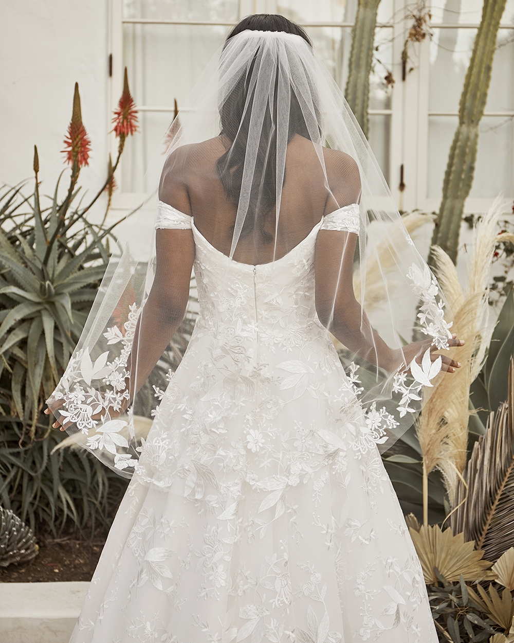 Modern Boho A-Line Sweetheart Off-Shoulder Floral Lace Wedding Dress #BL350