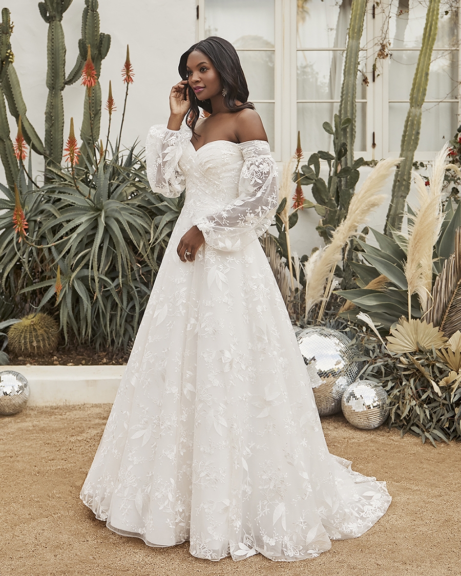 Modern Boho A-Line Sweetheart Off-Shoulder Floral Lace Wedding Dress #BL350