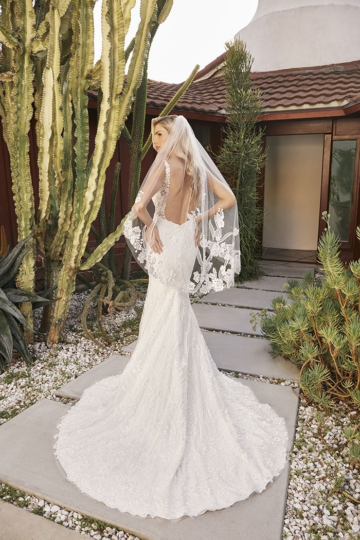 Elegant Fit And Flare V-Neck Lace Straps Wedding Dress #BL384