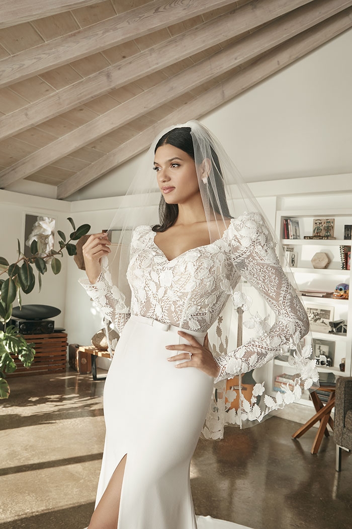 Stunning Sheath V-Neck Stretch Chiffon Skirt Wedding Dress #BL389