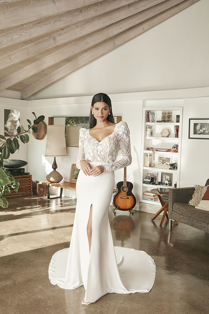 Stunning Sheath V-Neck Stretch Chiffon Skirt Wedding Dress #BL389