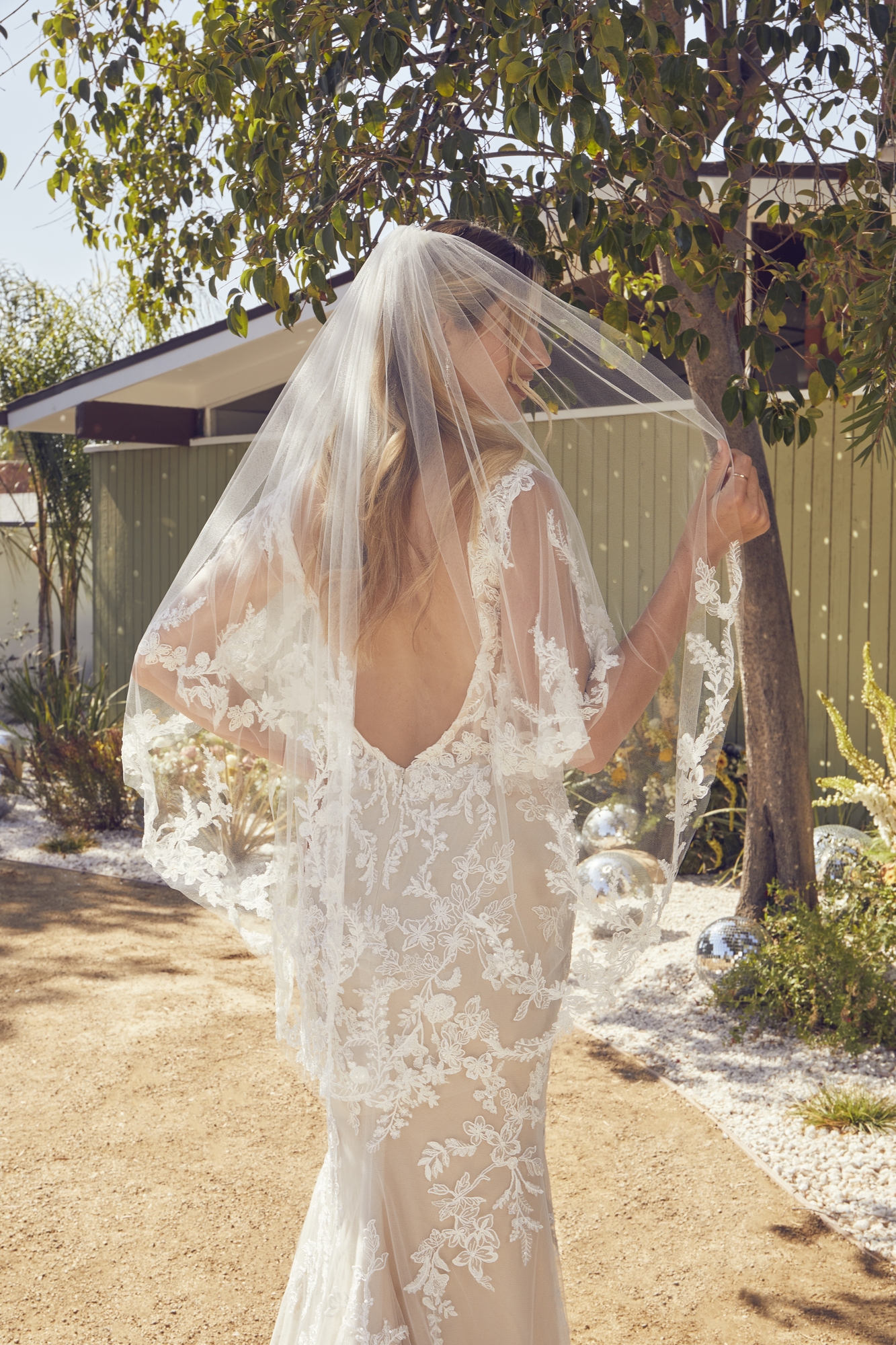 Romantic Fit And Flare Wedding Dress With Floral Overlace #BL400
