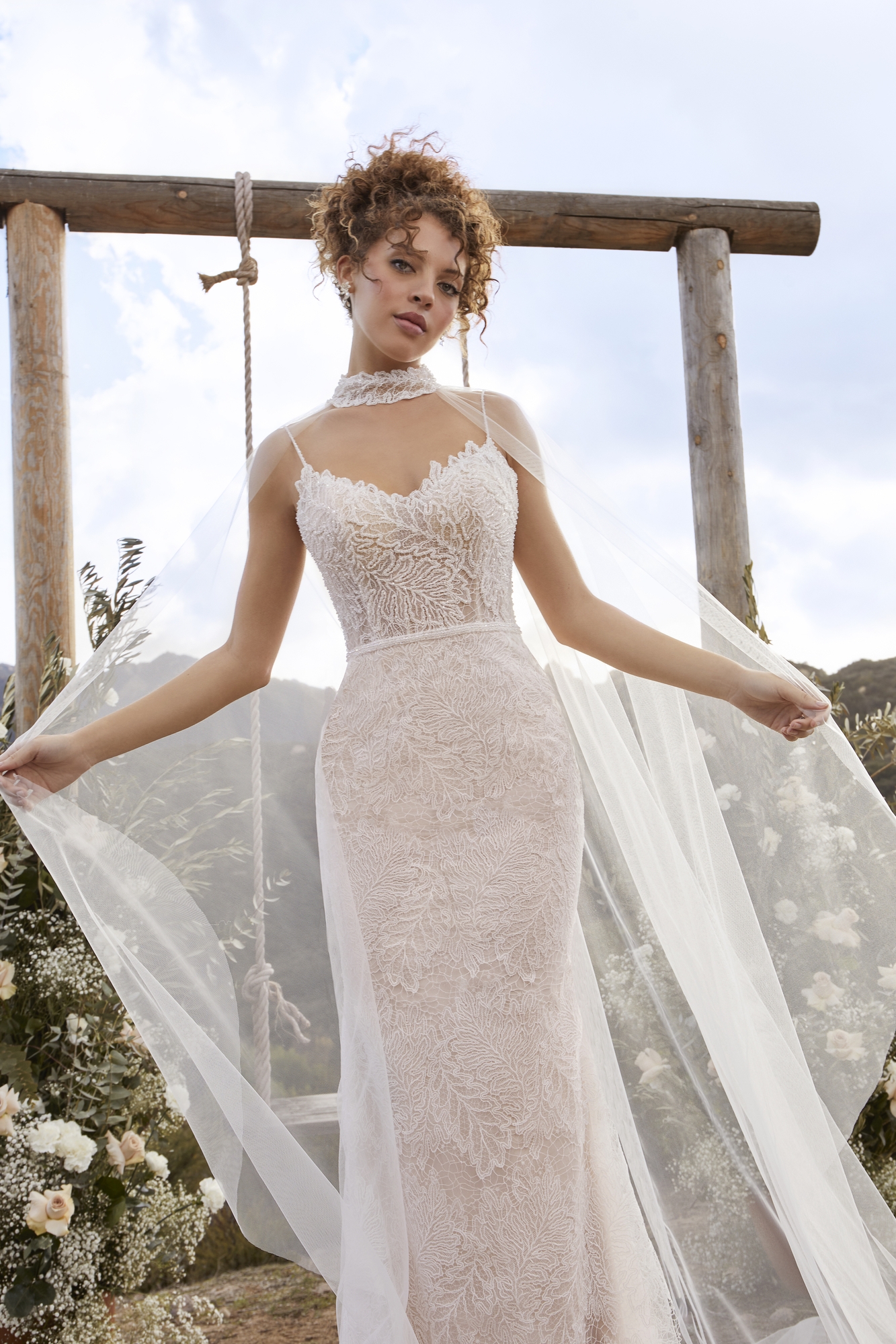 Elegance Fit And Flare V-Neck  Tulle Beaded Alencon Lace Gowns