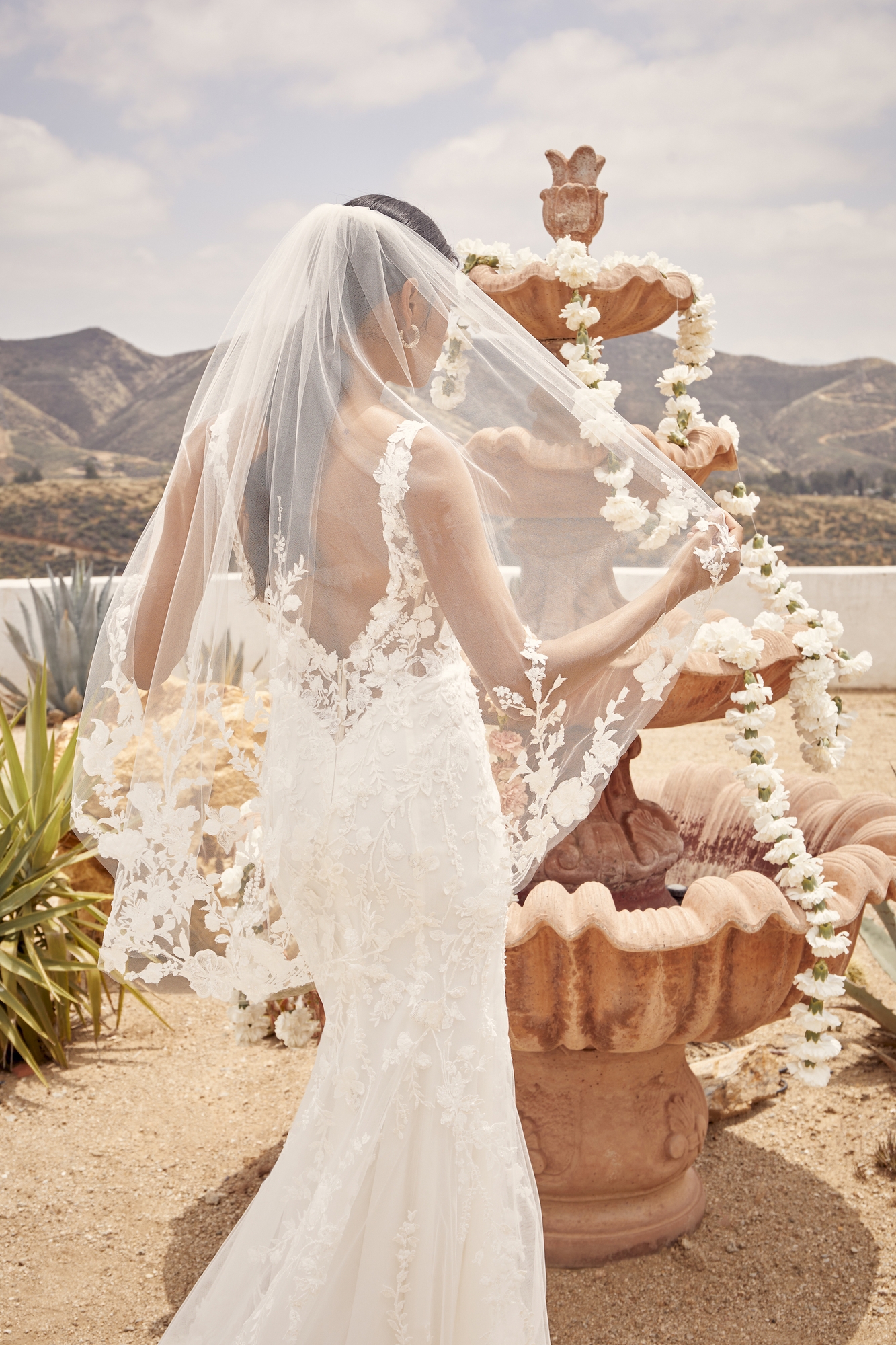 Elegant Fit And Flare V-Neck Wedding Dress With Floral Motifs Sequins