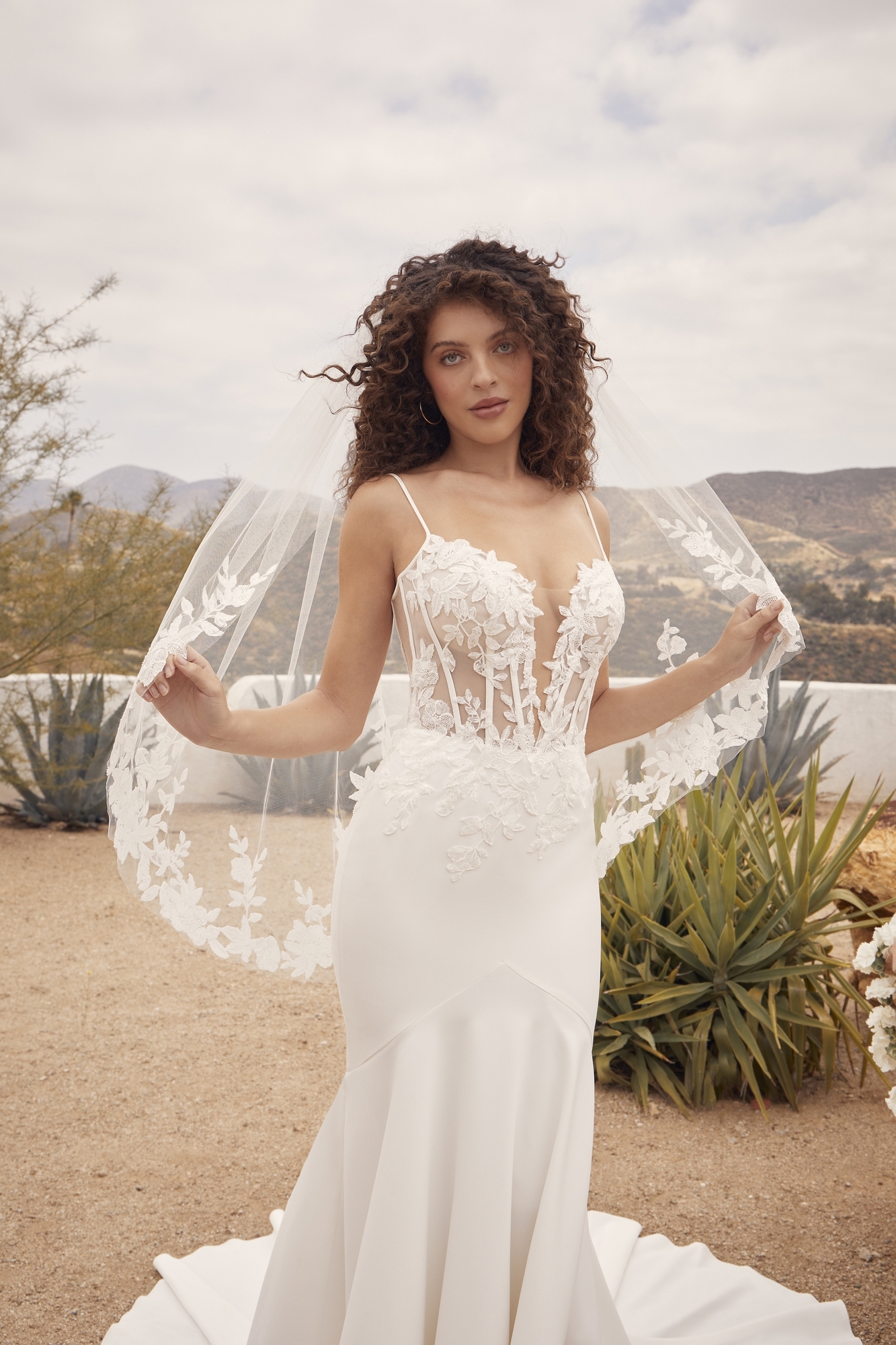 Deep Plunging Neckline Wedding Dress With Sequins Embroidered