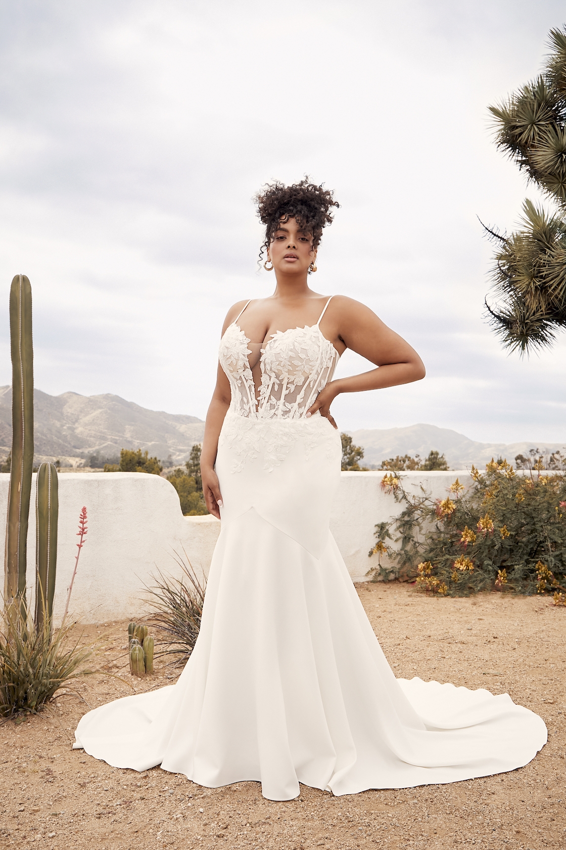 Deep Plunging Neckline Wedding Dress With Sequins Embroidered