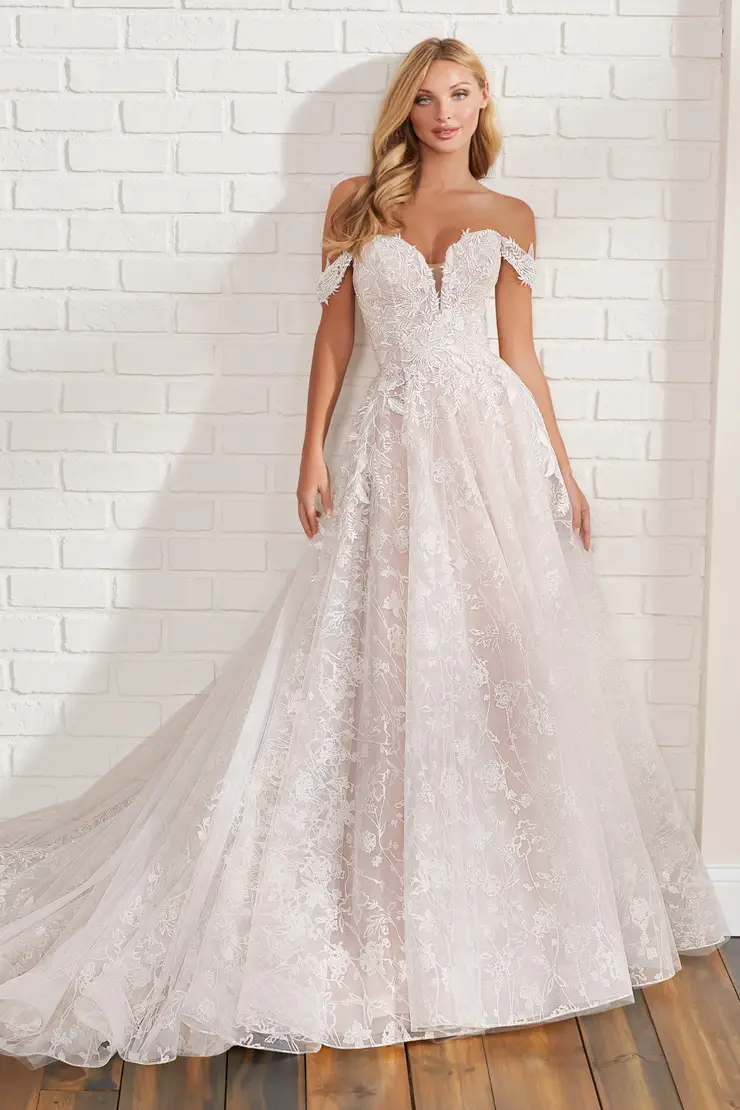 A-Line Sweetheart Deep V-neck Lace Wedding Dress #122173