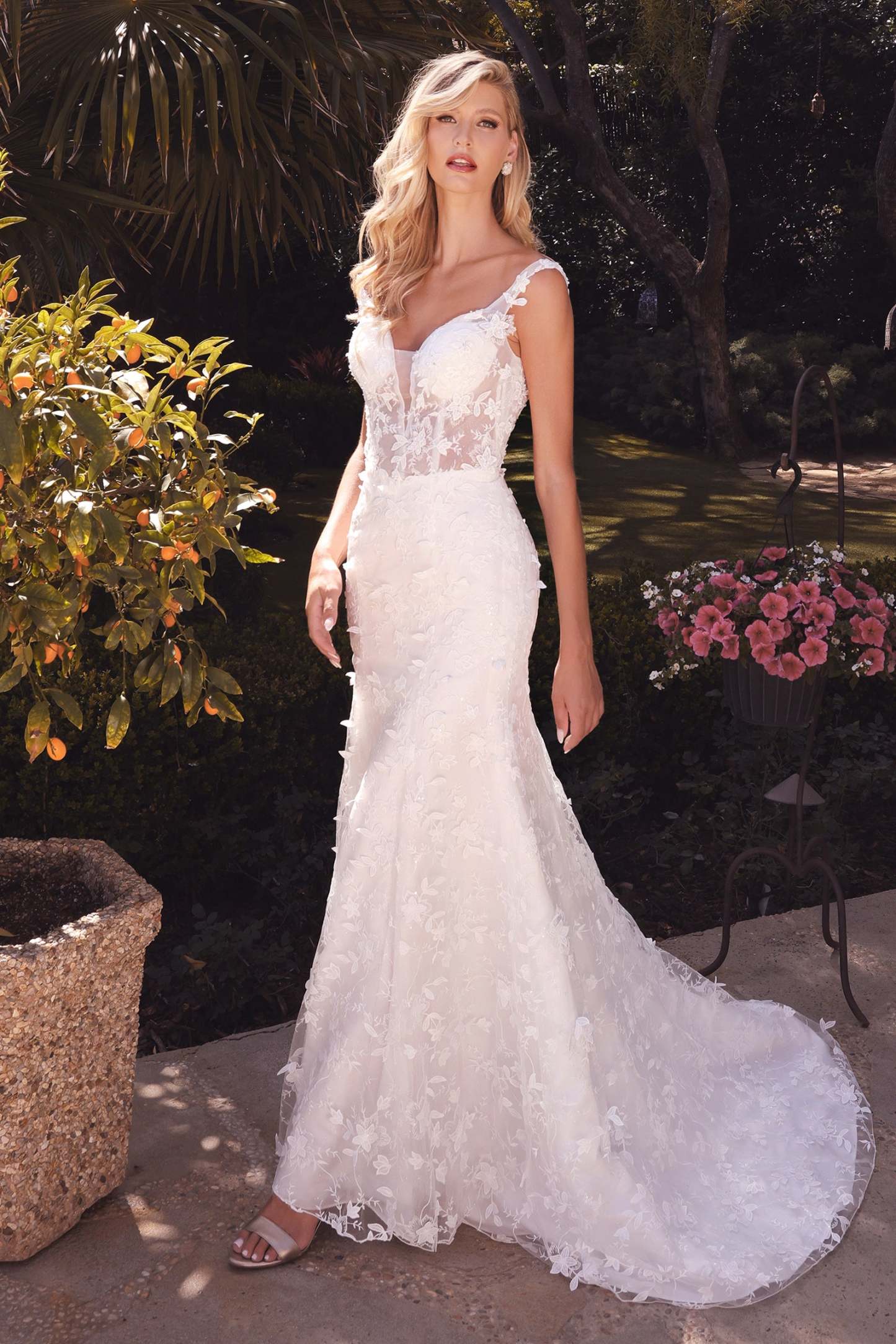 Mermaid Fitted Floral Sweetheart Straps Wedding Gown #TY01