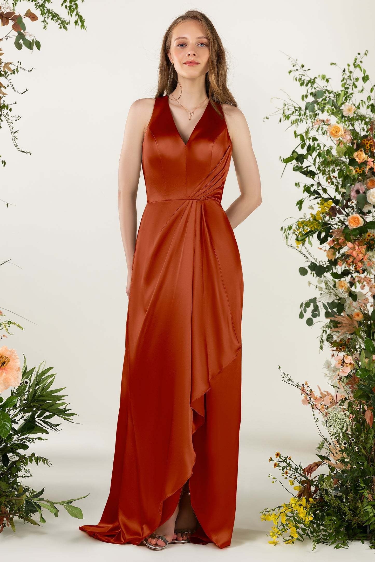 Sheath Sweep Acetate Satin Bridesmaid Dress Formal Dresses CB0499