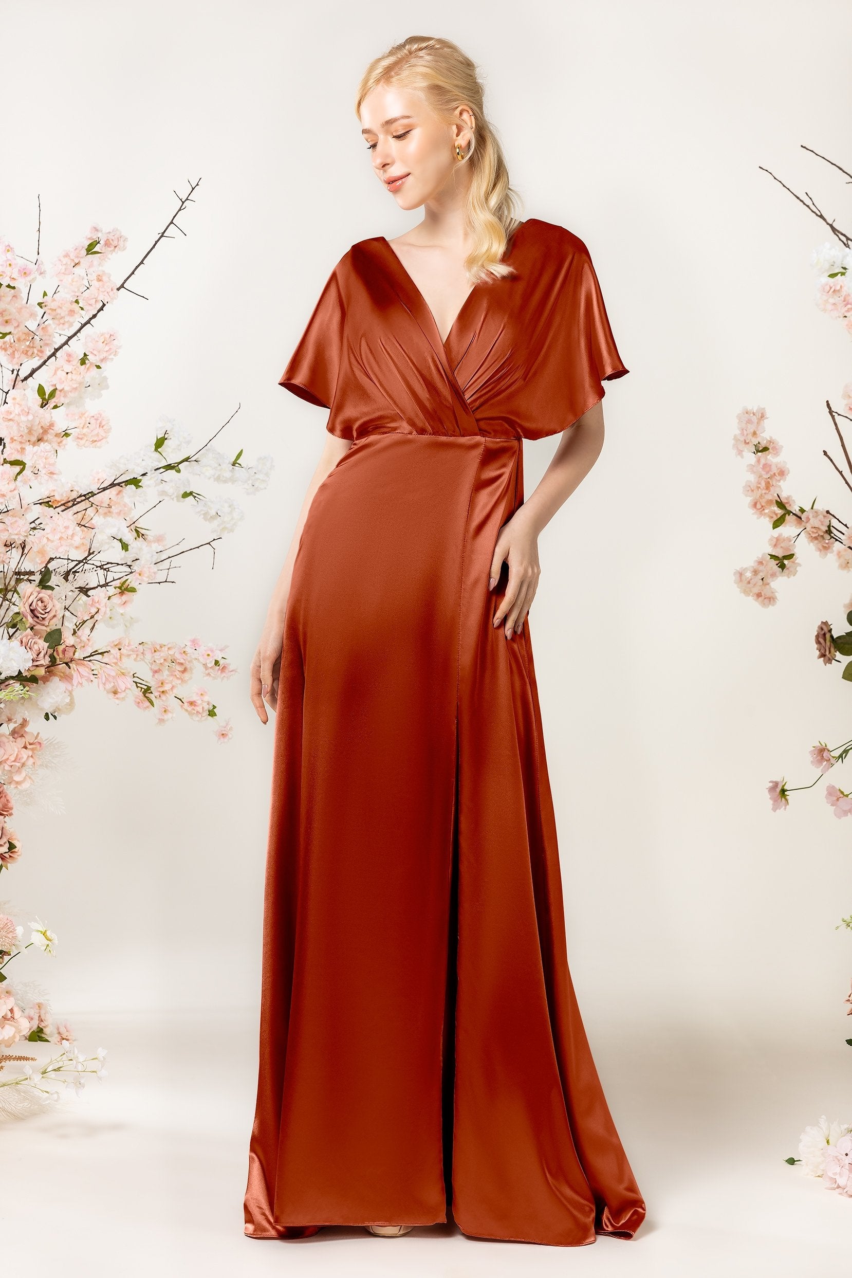 Sheath Sweep Acetate Satin Bridesmaid Dress Formal Dresses CB0505