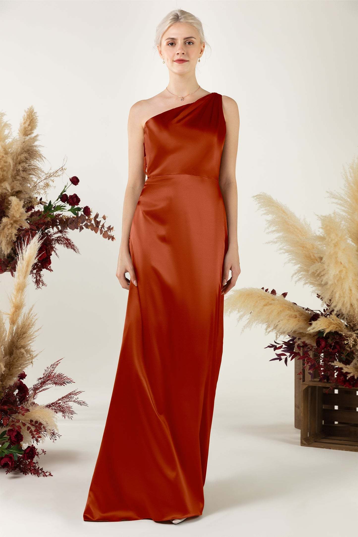 Sheath Sweep Acetate Satin Bridesmaid Dress Formal Dresses CB0503