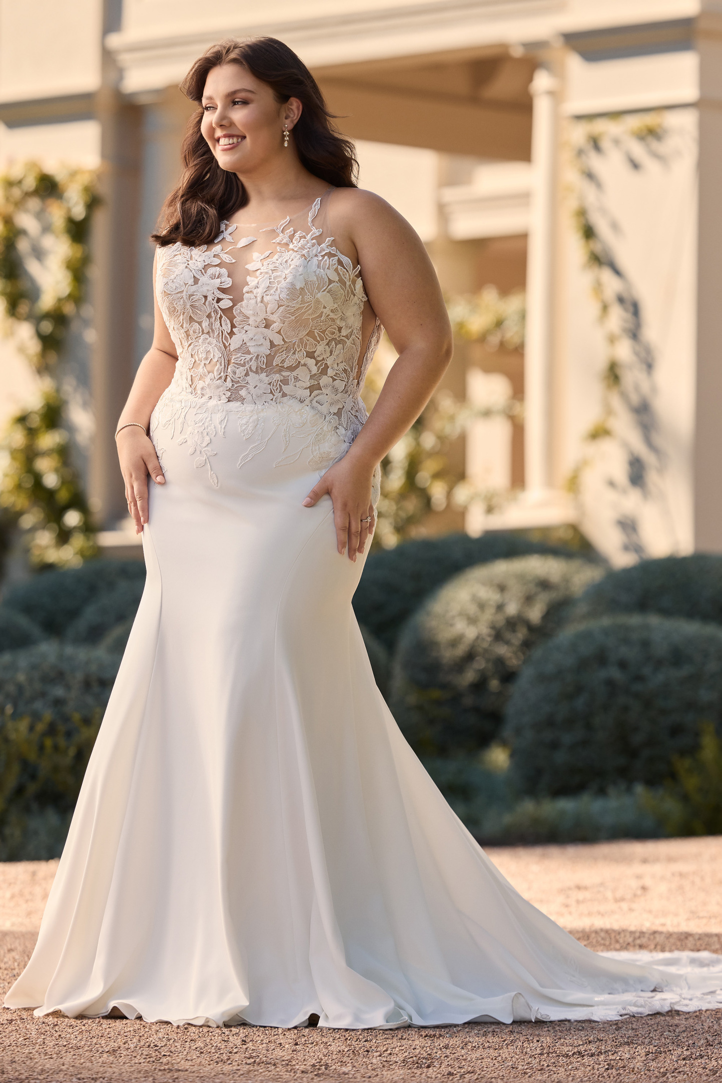 Bohemian Bridal Dress with Illusion Neckline Coral | Style Y3161