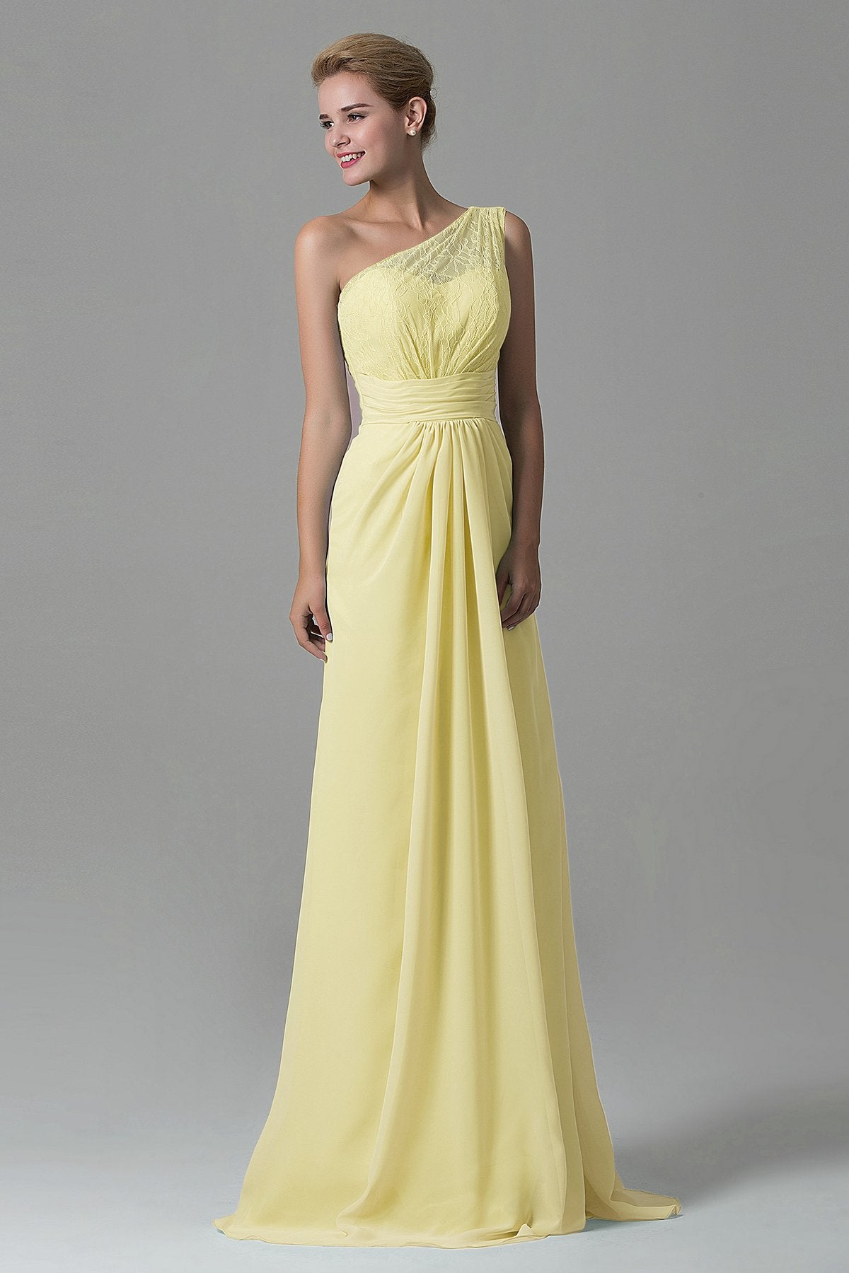 Sheath Sweep Train Lace/Chiffon Bridesmaid Dress COZK16004