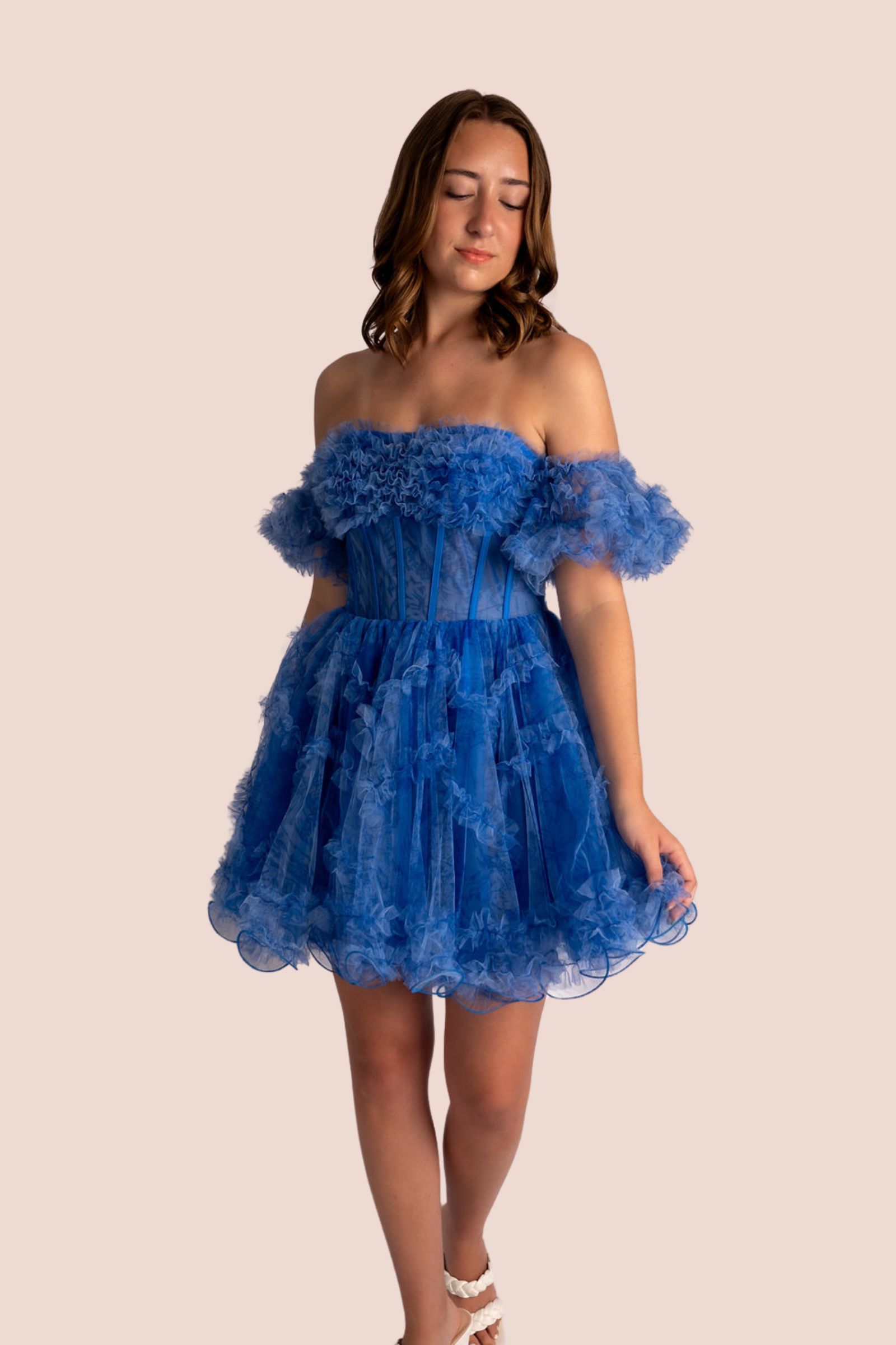 Strapless ruffled bust a-line mini dress #HC001