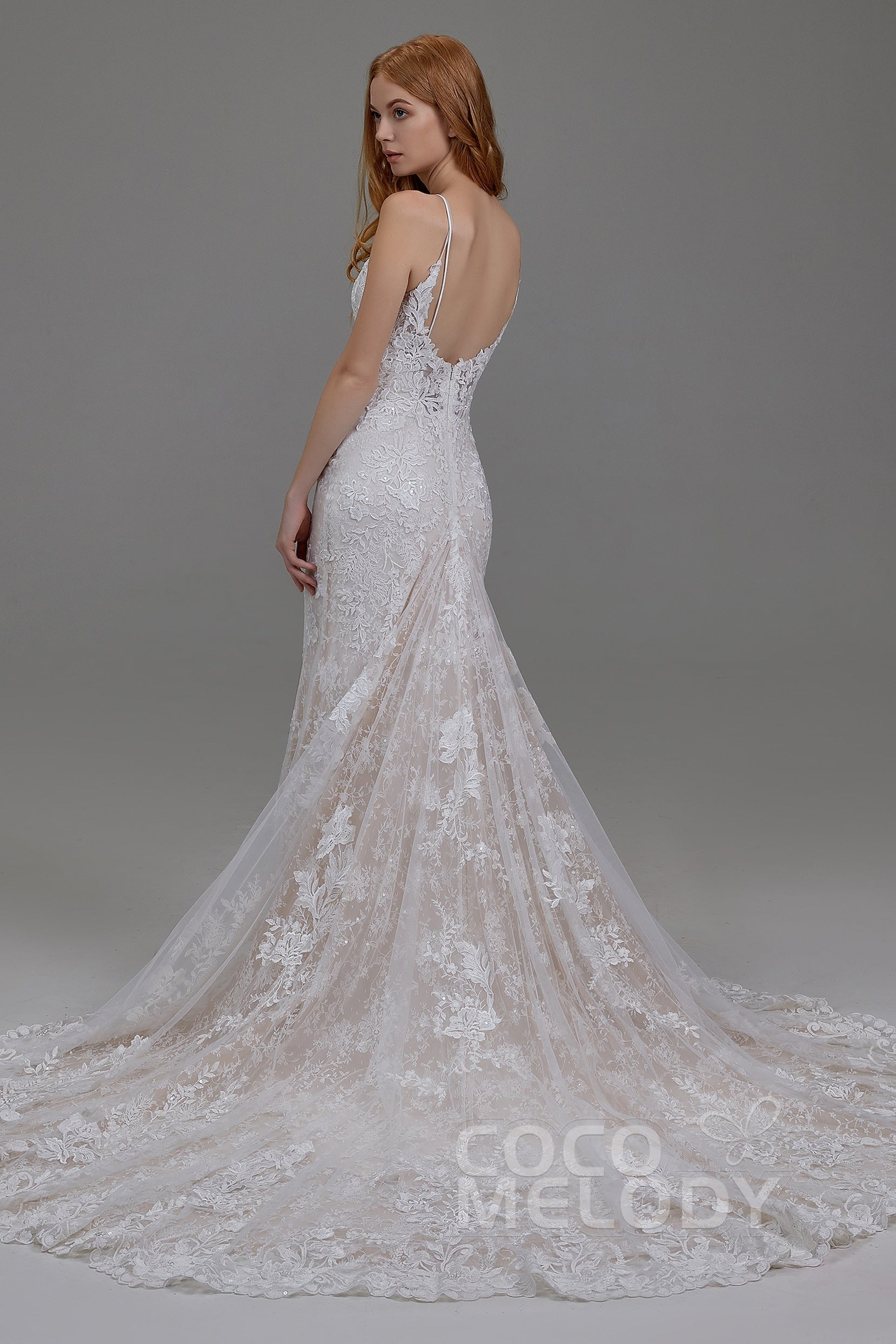 Trumpet-Mermaid Chapel Train Tulle Lace Wedding Dress