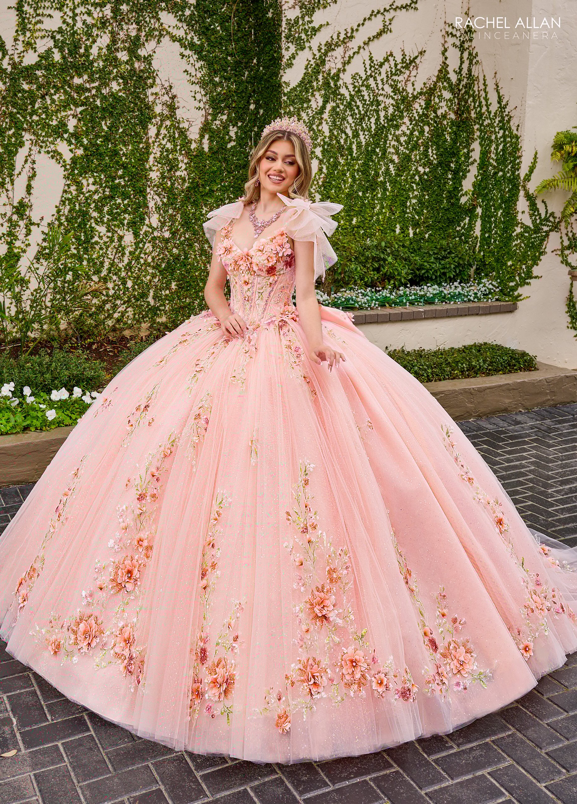 Glitter Tulle Flowers Applique Quinceanera Ball Gown #RQ3132