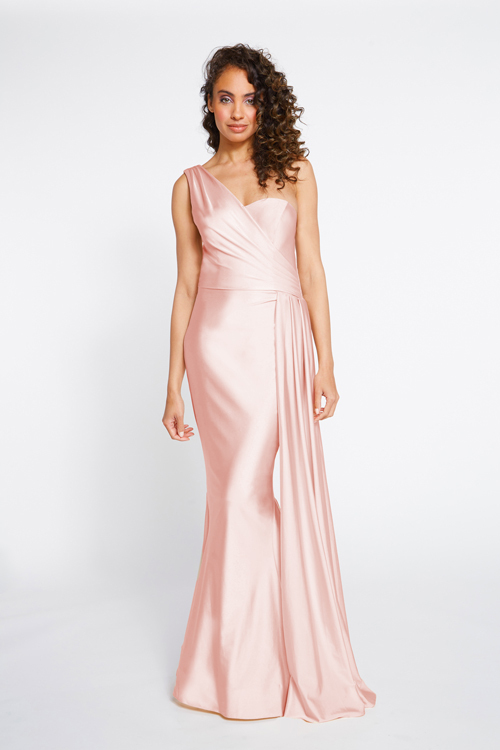 BARI JAY STYLE 2253 One Shoulder Bridesmaid Dress With Ruched Side Sea