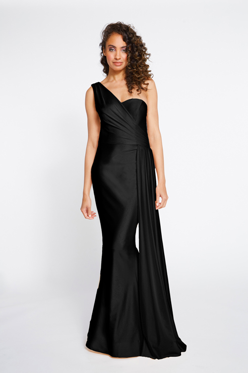 BARI JAY STYLE 2253 One Shoulder Bridesmaid Dress With Ruched Side Seam