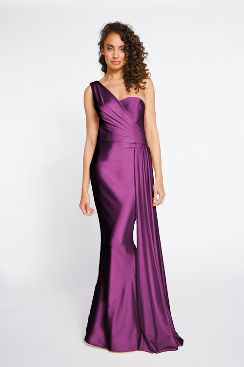 BARI JAY STYLE 2253 One Shoulder Bridesmaid Dress With Ruched Side Seam