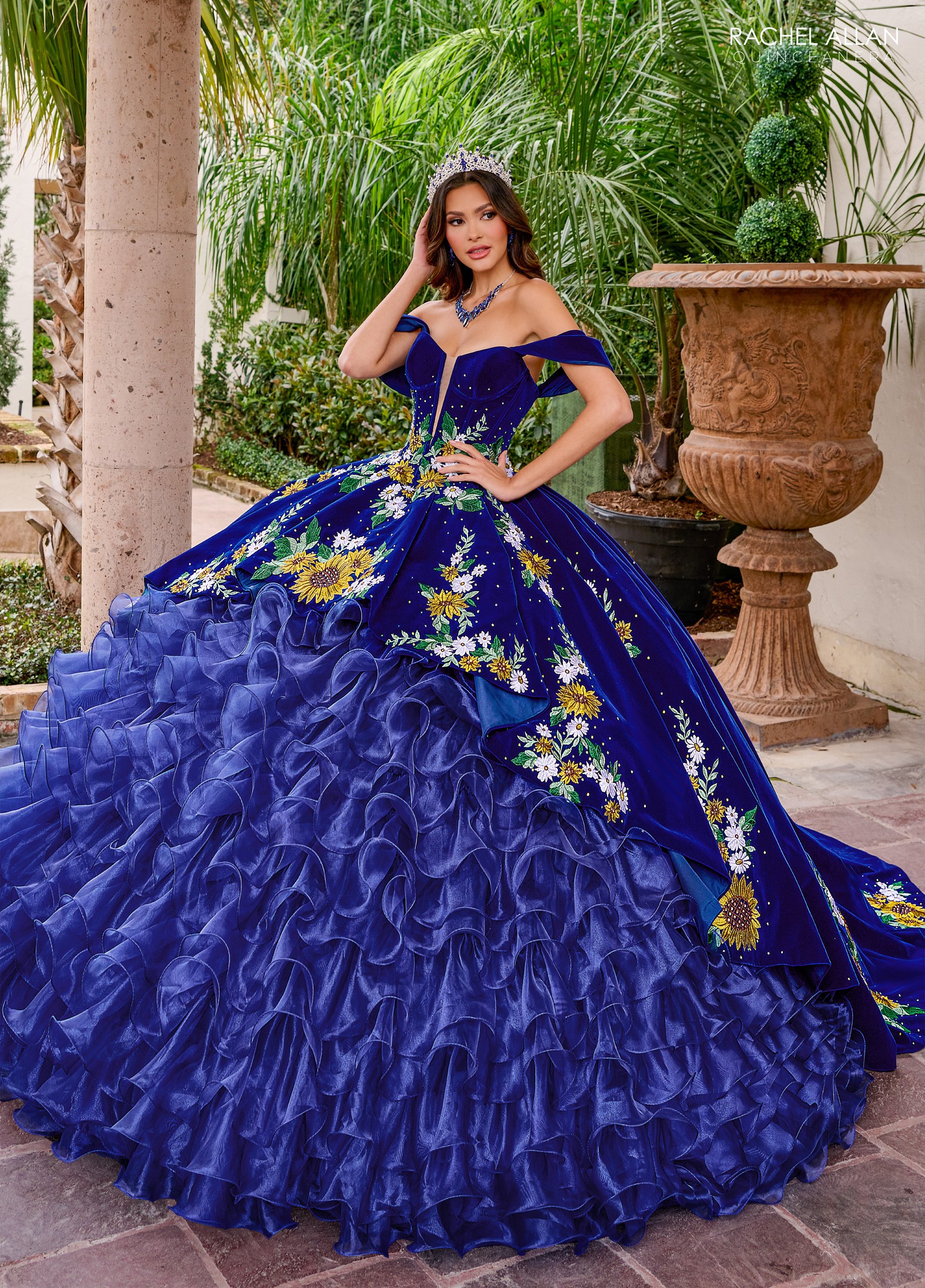 Off-The-Shoulder Ruffles Beading Applique Quinceanera Ball Gown #RQ5005