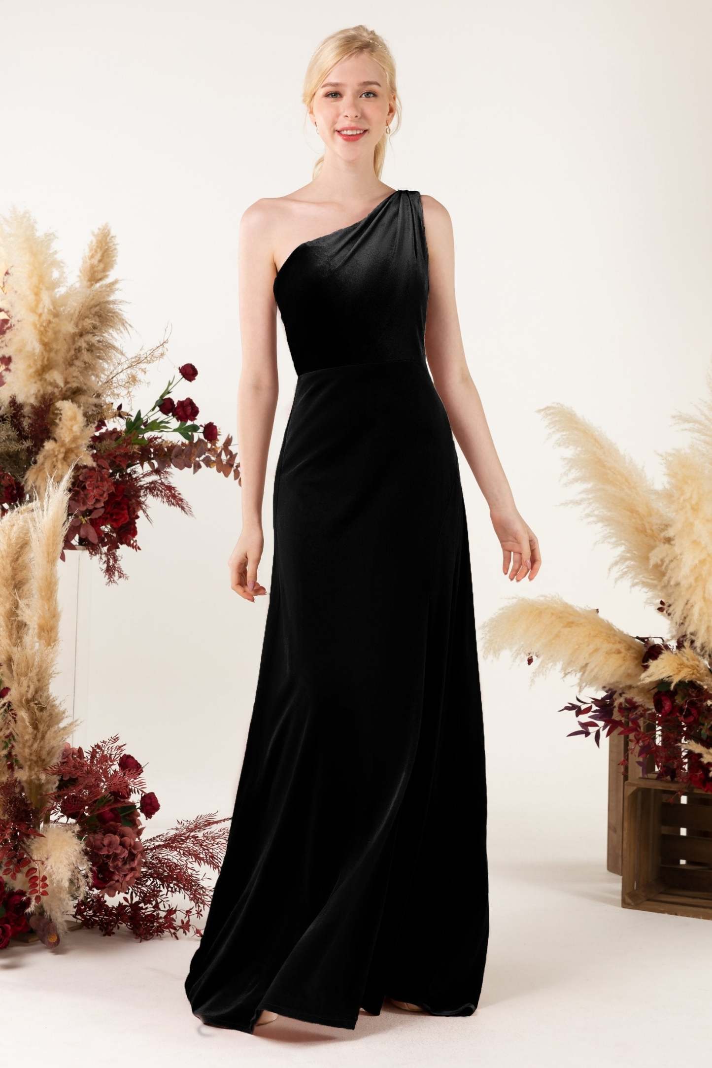 Sheath Sweep-Brush Train Velvet Bridesmaid Dress Formal Dresses CB0537