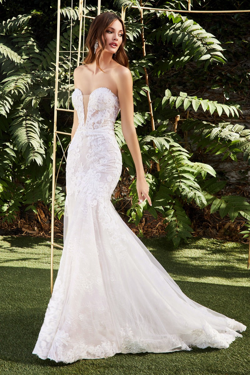 Mermaid Corset Bodice Lace Scallops Bridal Gown #CD928