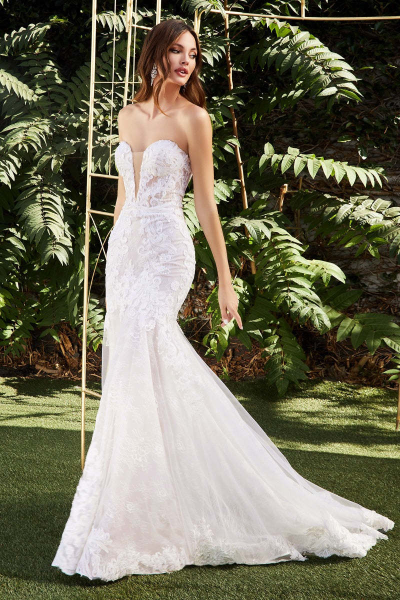 Mermaid Corset Bodice Lace Scallops Bridal Gown #CD928