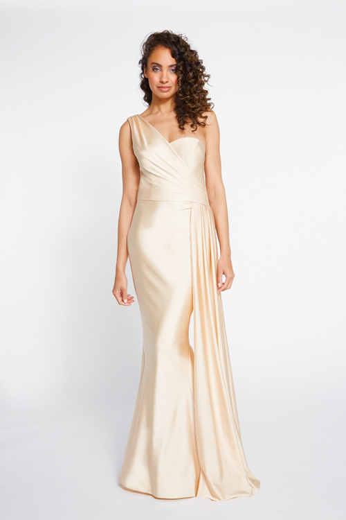 BARI JAY STYLE 2253 One Shoulder Bridesmaid Dress With Ruched Side Seam