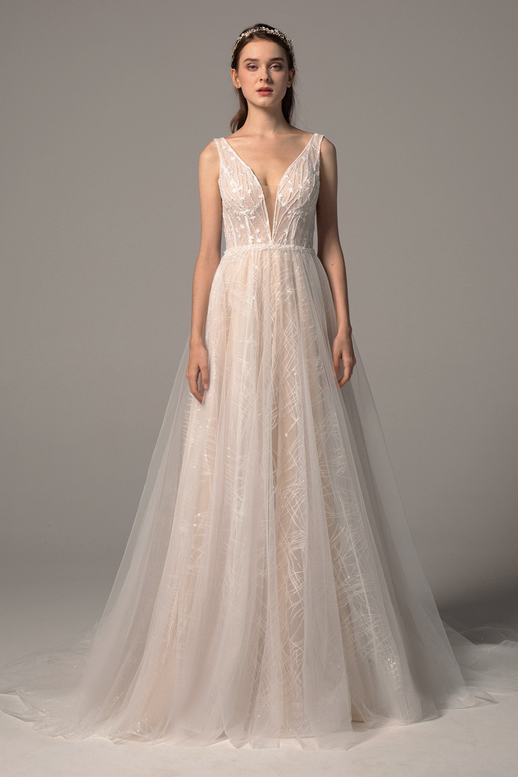 A-Line Court Train Tulle Wedding Dress