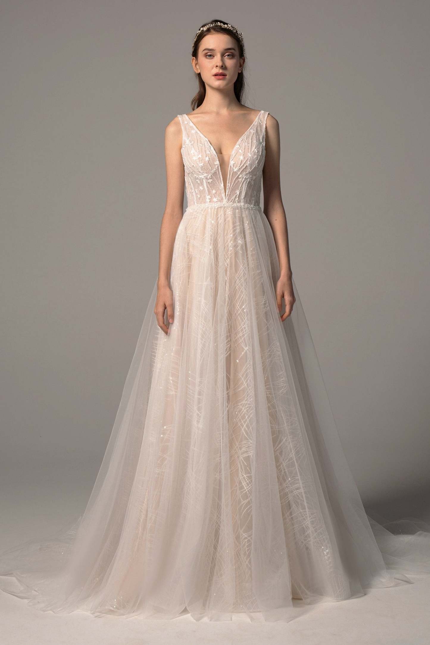 A-Line Court Train Tulle Wedding Dress