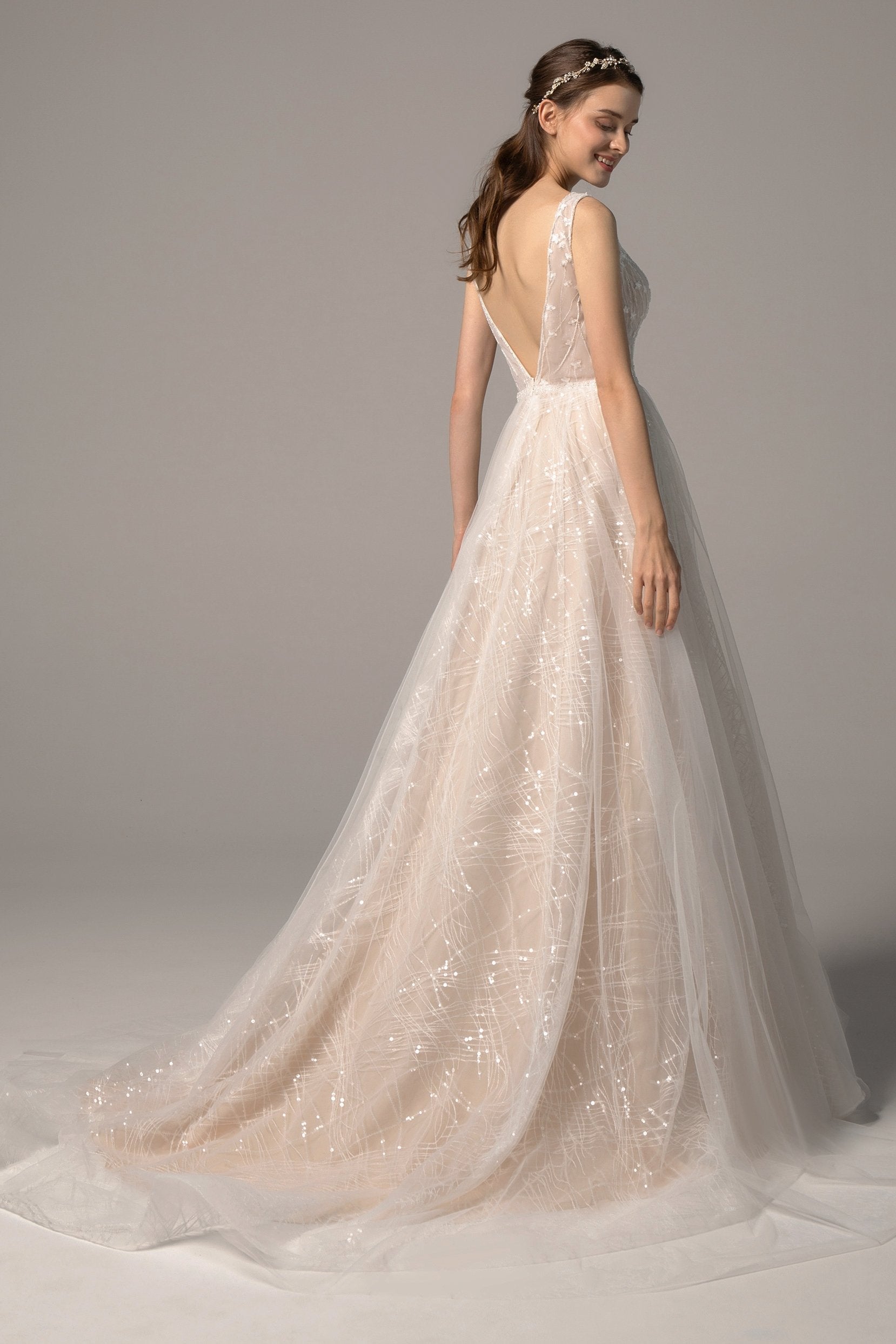 A-Line Court Train Tulle Wedding Dress