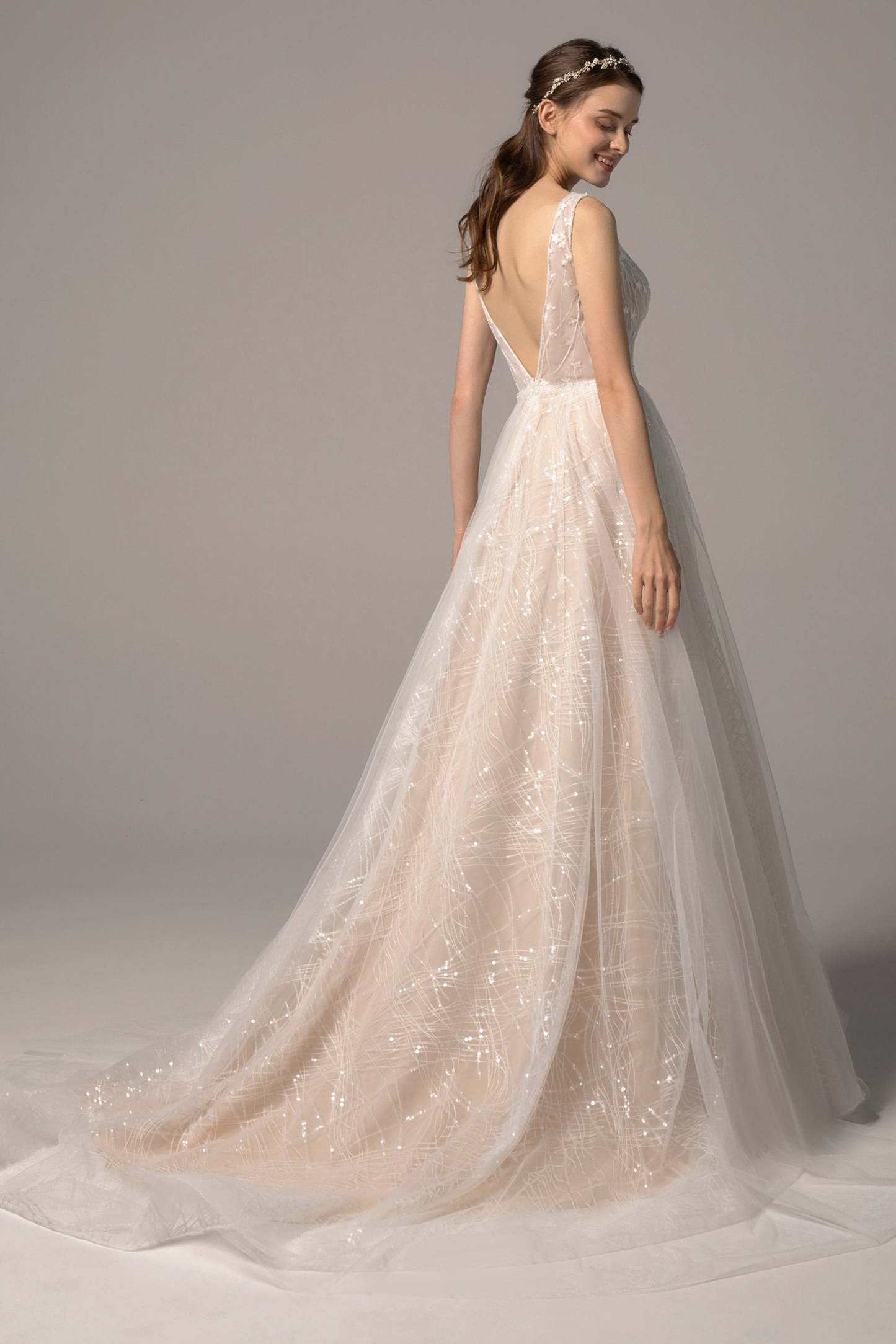 A-Line Court Train Tulle Wedding Dress