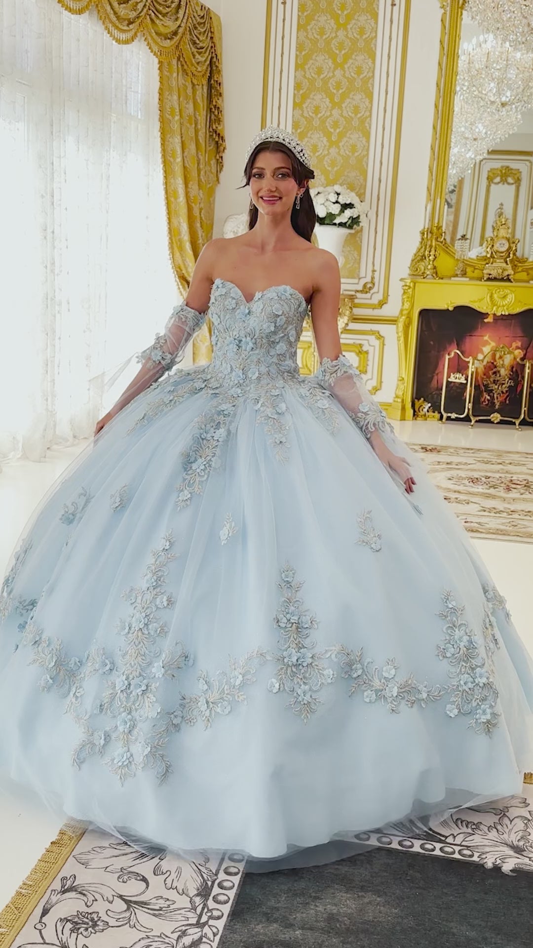 Layered Tulle Ball Gown With Floral Applique #15714