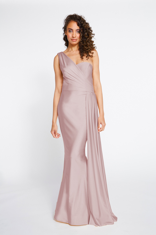 BARI JAY STYLE 2253 One Shoulder Bridesmaid Dress With Ruched Side Seam