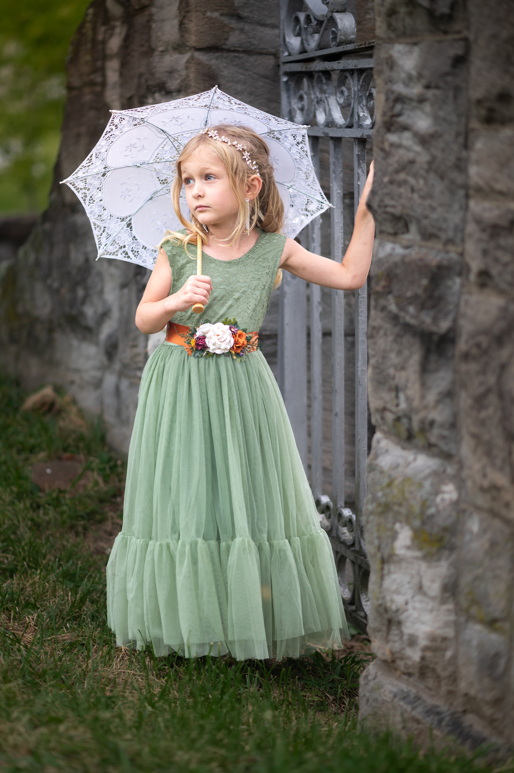 Sage Green Tulle Flower Girl Dress