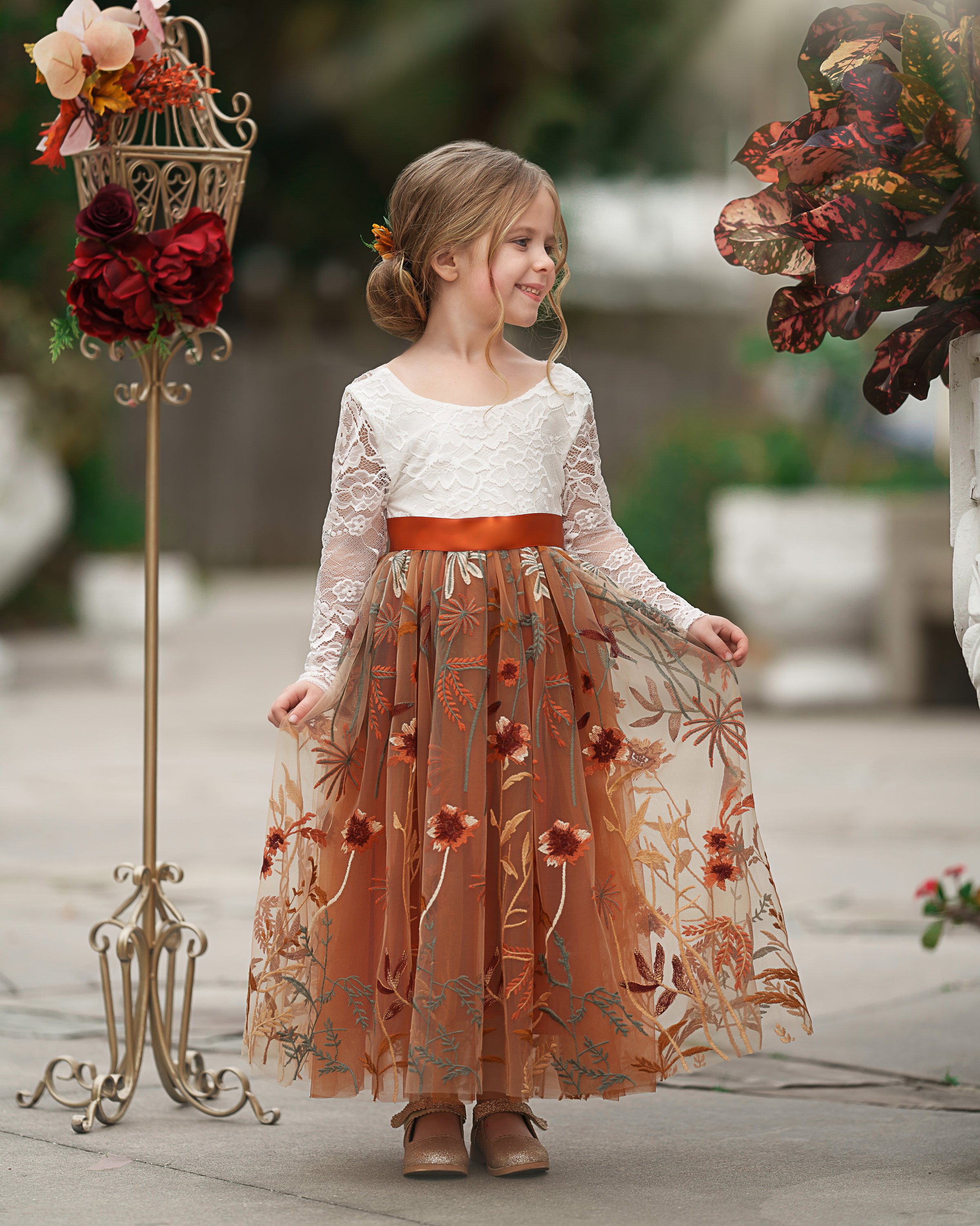 Burnt Orange Tulle Flower Girl Dress