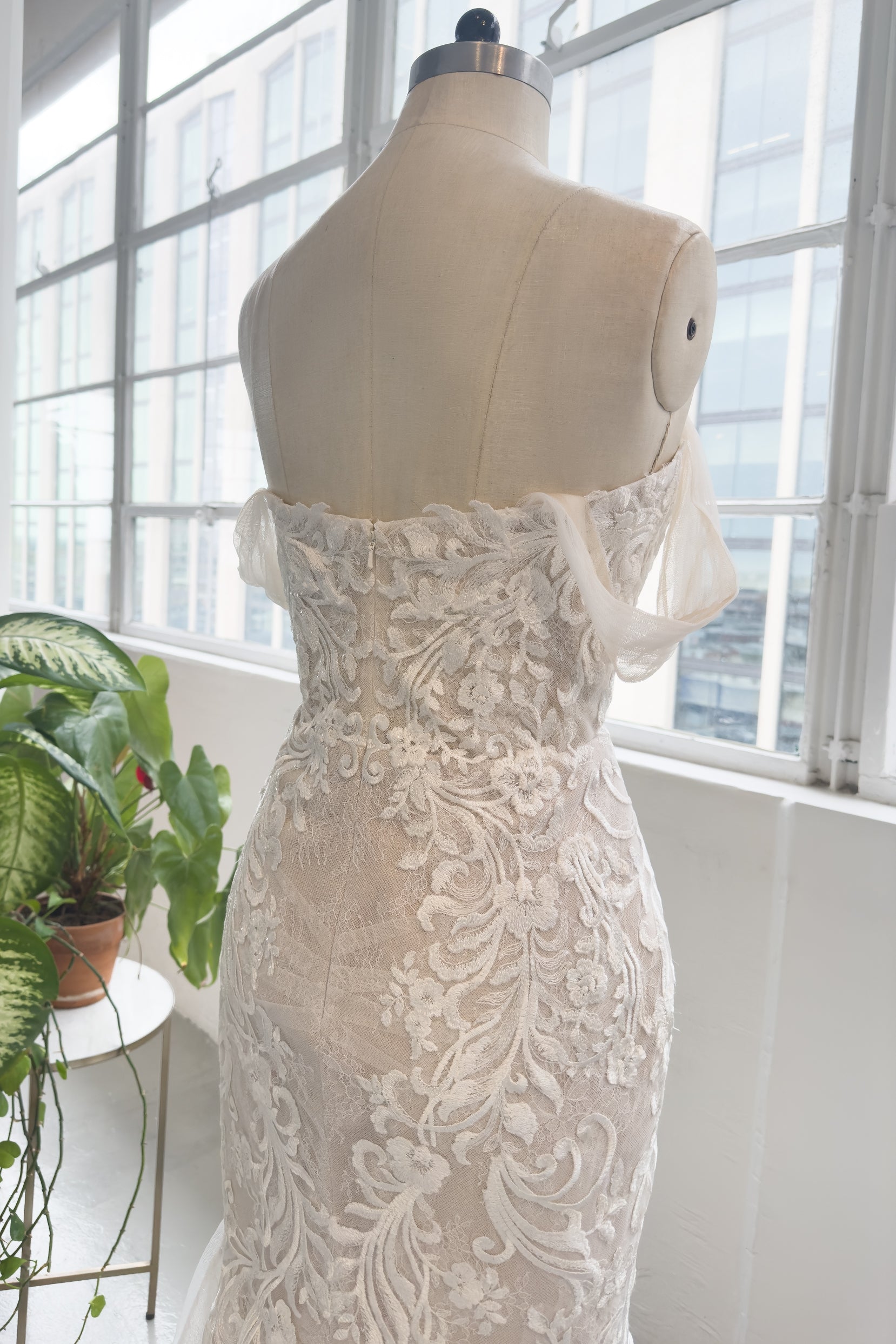 Trumpet-Mermaid Cathedral Train Lace Tulle Wedding Dress