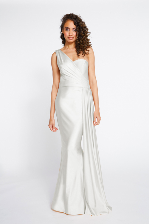 BARI JAY STYLE 2253 One Shoulder Bridesmaid Dress With Ruched Side Seam