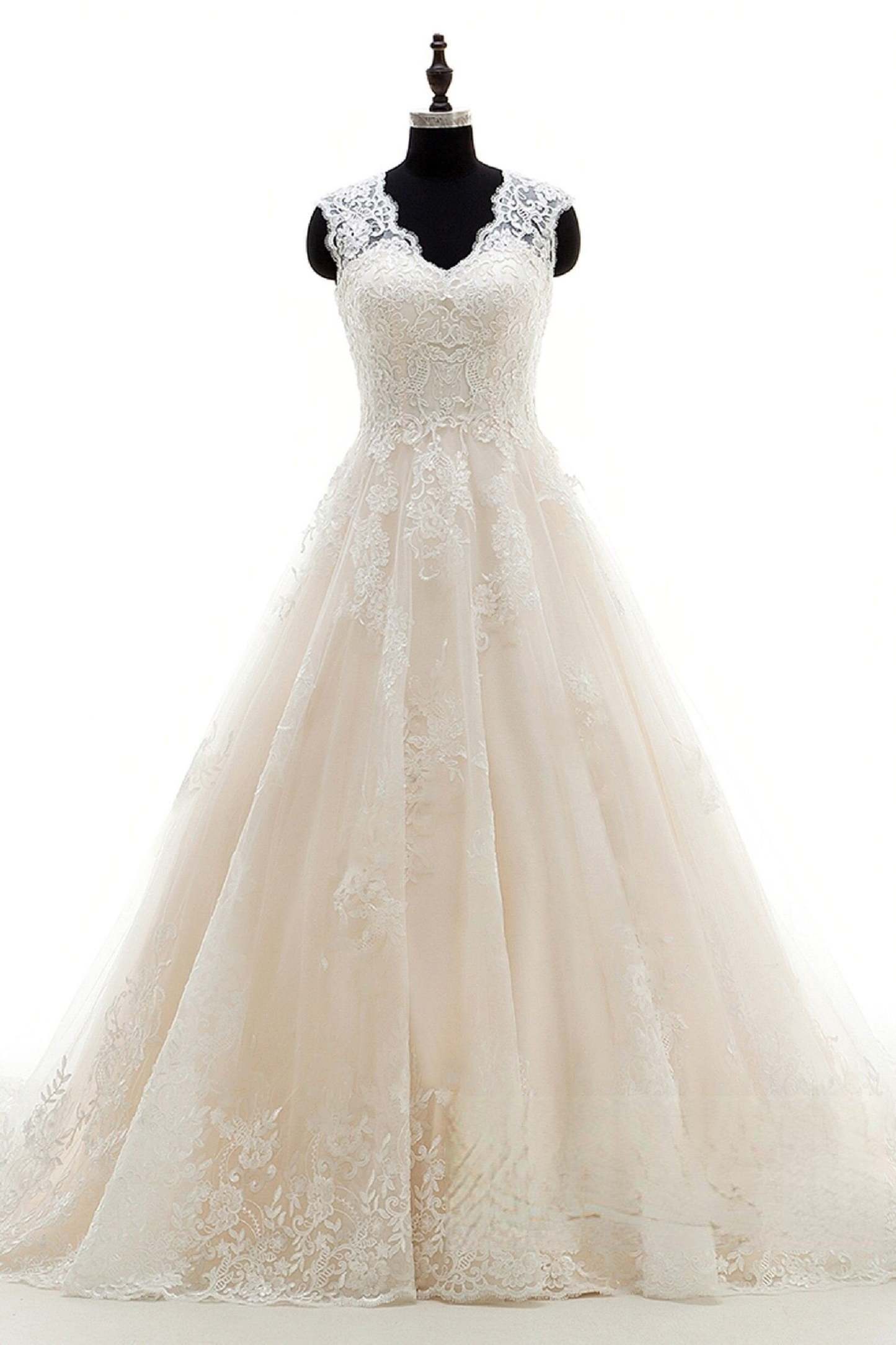 A-Line Court Train Tulle and Lace Wedding Dress