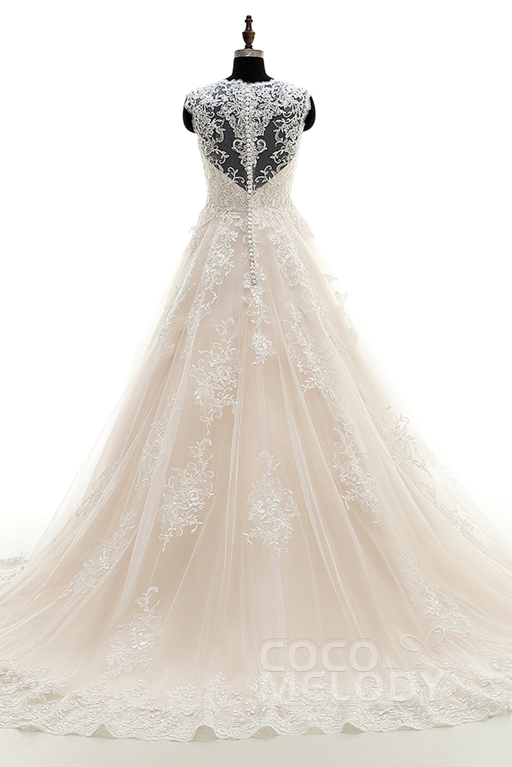 A-Line Court Train Tulle and Lace Wedding Dress