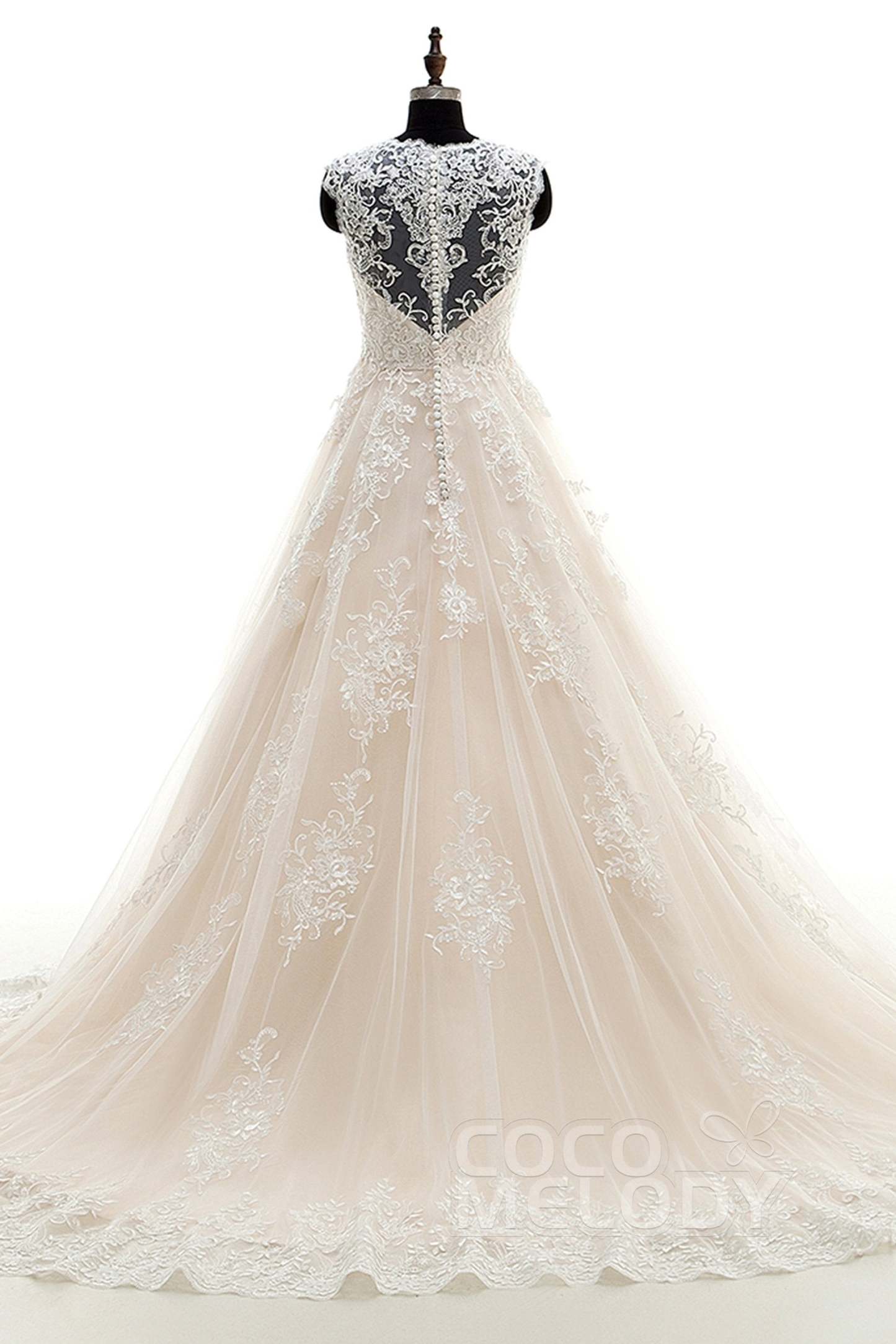 A-Line Court Train Tulle and Lace Wedding Dress