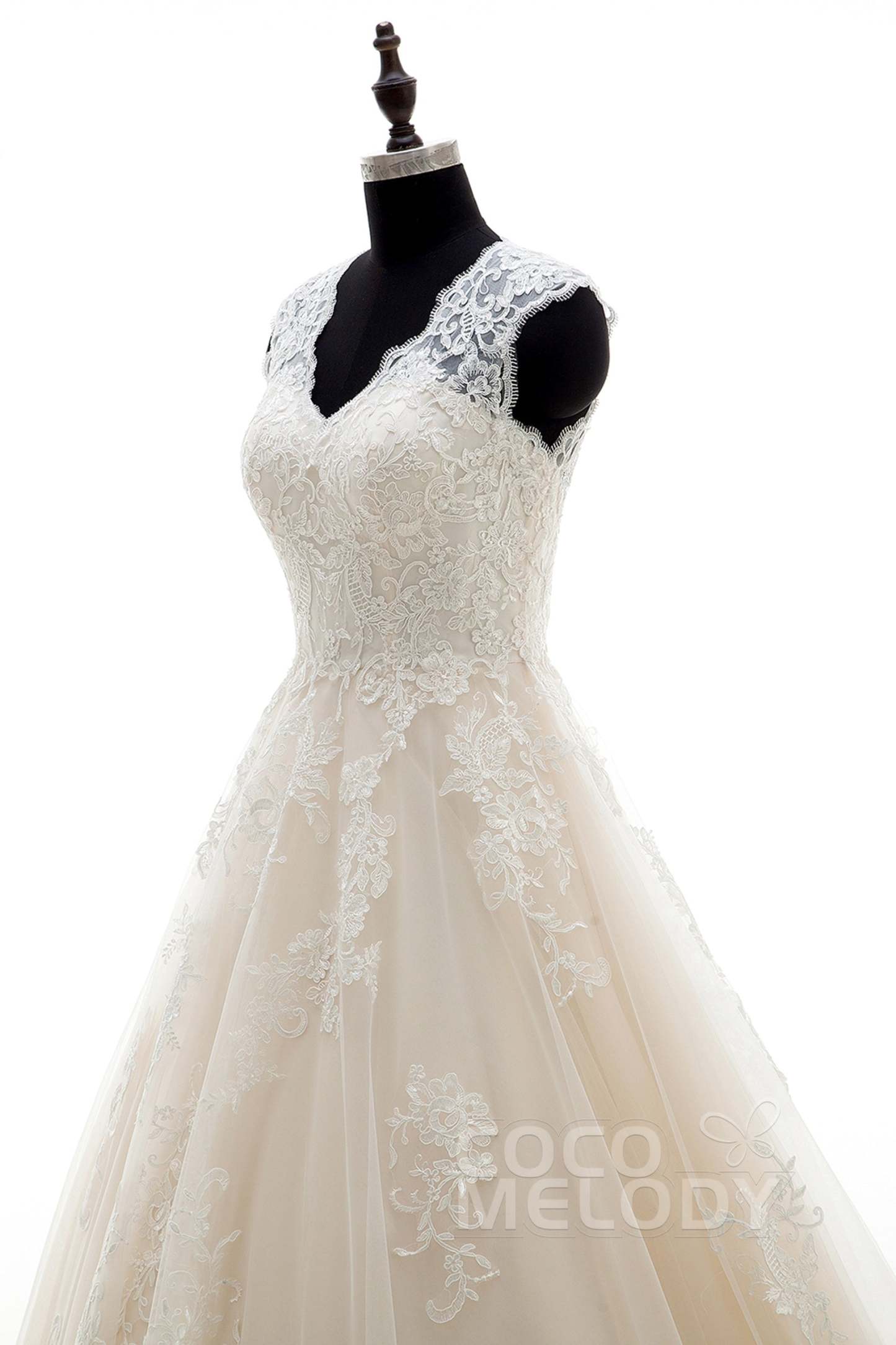 A-Line Court Train Tulle and Lace Wedding Dress