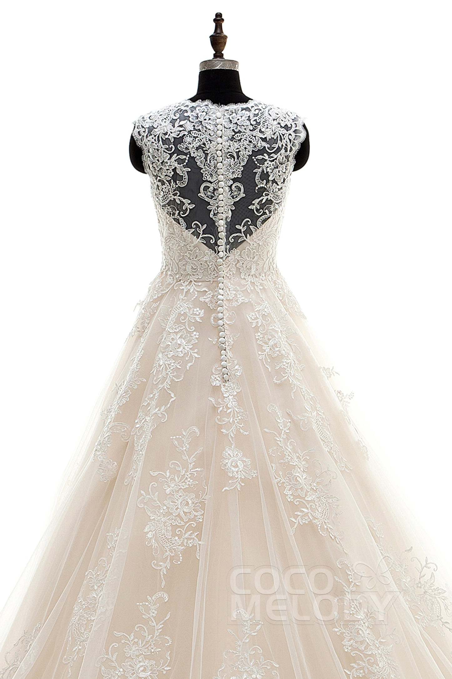 A-Line Court Train Tulle and Lace Wedding Dress