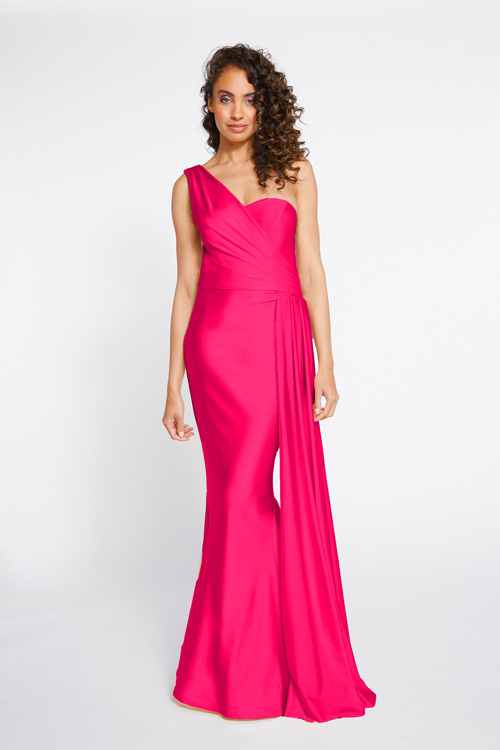 BARI JAY STYLE 2253 One Shoulder Bridesmaid Dress With Ruched Side Seam