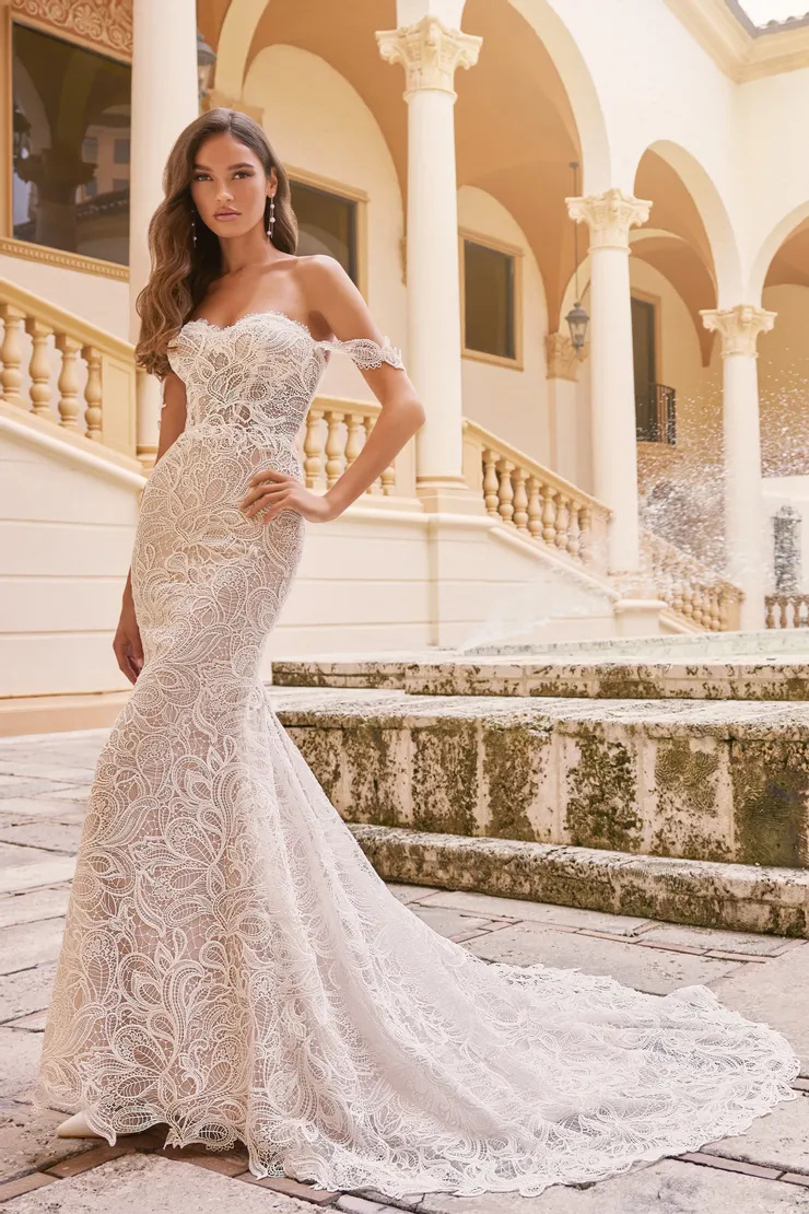 MT3232 Mermaid Sweetheart Tulle Off-the-Shoulder Wedding Dress