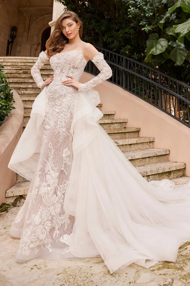 MARTIN THORNBURG MTL9101 Mermaid Strapless Lace Appliques Tulle Wedding Dress