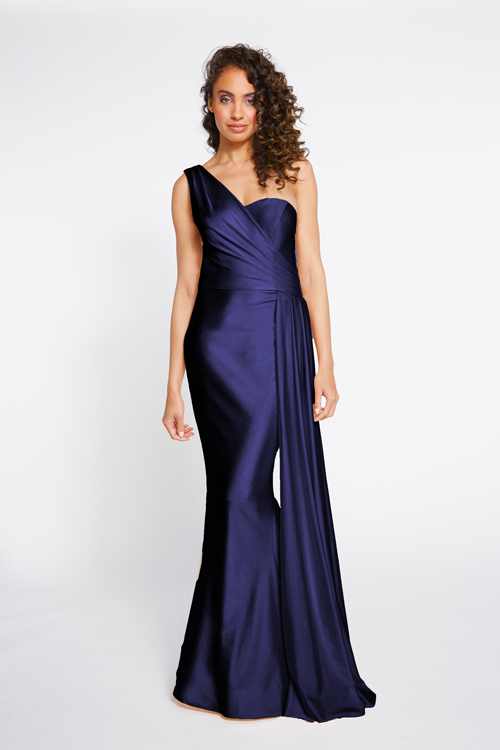 BARI JAY STYLE 2253 One Shoulder Bridesmaid Dress With Ruched Side Seam